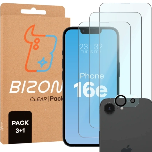 3x szkło na ekran + szkło na aparat Bizon Glass Clear 2 Pack do Apple iPhone 16e