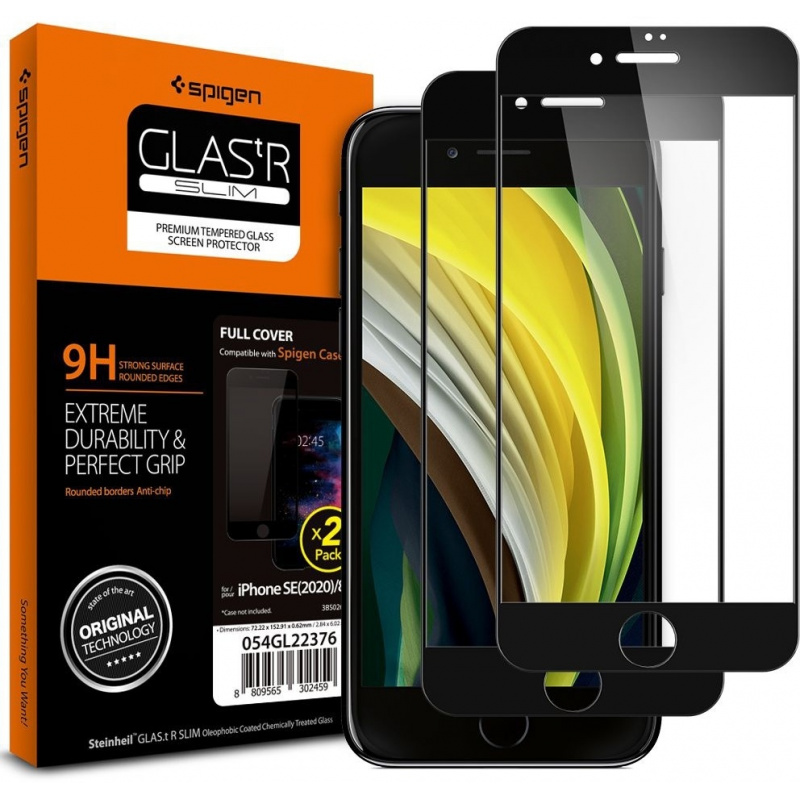 Spigen Distributor - 8809710753181 - SPN1160BLK - Spigen GLAS.tR Slim Apple iPhone SE 2022/SE 2020/8/7 Black [2 PACK] - B2B homescreen