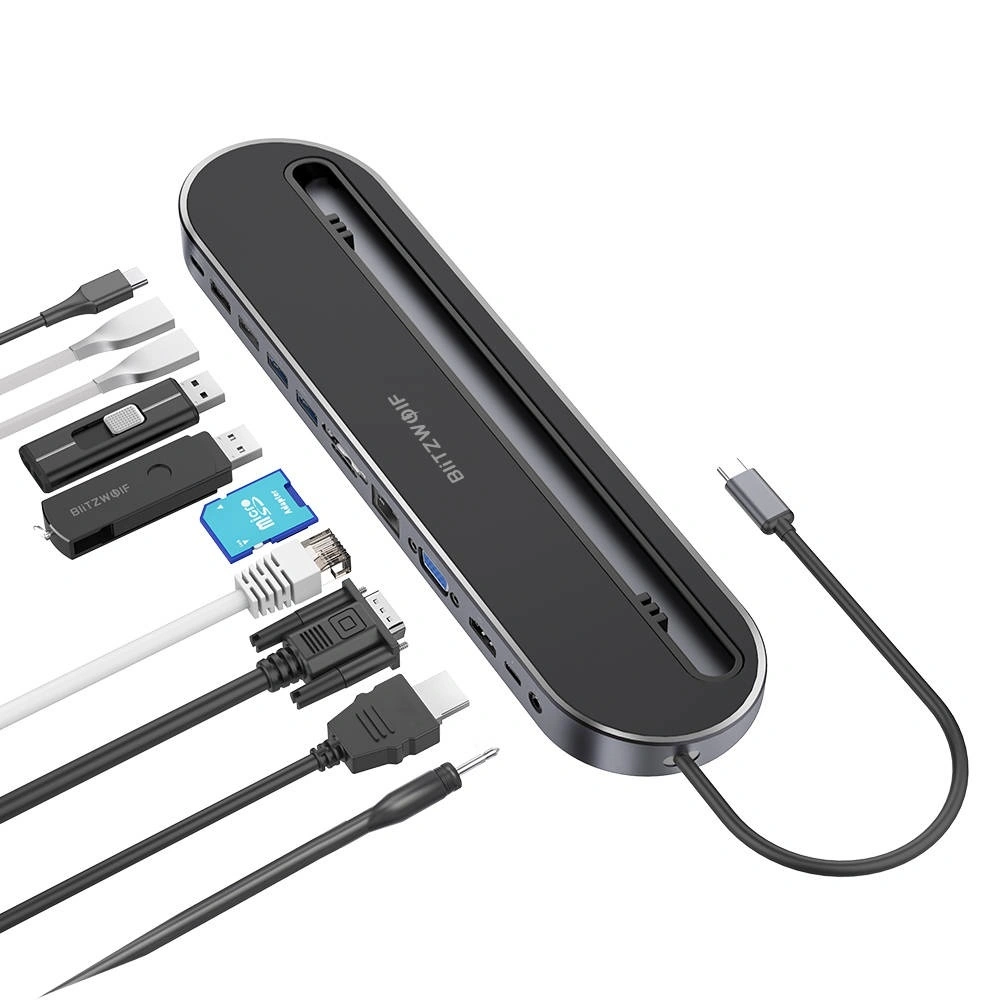 Hurtownia GSM - Adaptér 12w1 Blitzwolf BW-TH9 Hub USB-C na 2x USB 3.0 + 2x USB 2.0, VGA, RJ45, 3,5 mm jack, HDMI - BLZ248 - {ean13} - Hurt