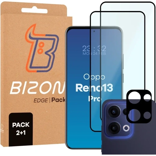 2x szkło na ekran + 1x szkło na aparat Bizon Edge 2 Pack do Oppo Reno13