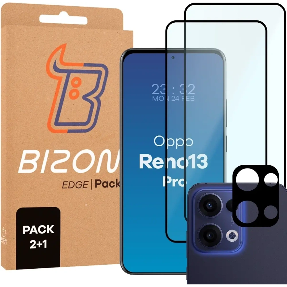 Hurtownia GSM - Bizon Edge 2 Pack 2x gehärtetes Glas + 1x Linsenschutz für Oppo Reno13 - BIZ9436 - {ean13} - Hurt