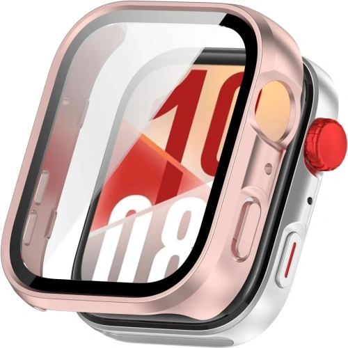 Etui ze szkłem do zegarka Bizon Case+Glass Watch do Huawei Watch Fit 4 satynowo różowe