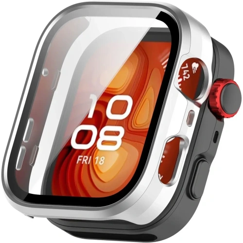 Etui ze szkłem do zegarka Bizon Case+Glass Watch do Huawei Watch Fit 4 Pro satynowo srebrne