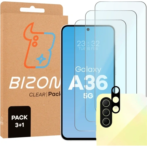 3x szkło na ekran + 1x szkło na aparat Bizon Glass Clear 2 Pack do Samsung Galaxy A36 5G