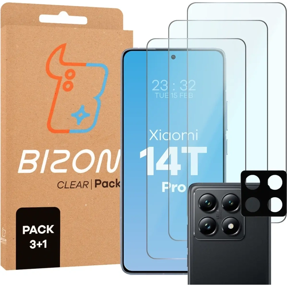 Hurtownia GSM - Bizon Glas Klar 2er Pack 3x gehärtetes Glas + 1x Linsenschutz für Xiaomi 14T Pro - BIZ9449 - {ean13} - Hurt
