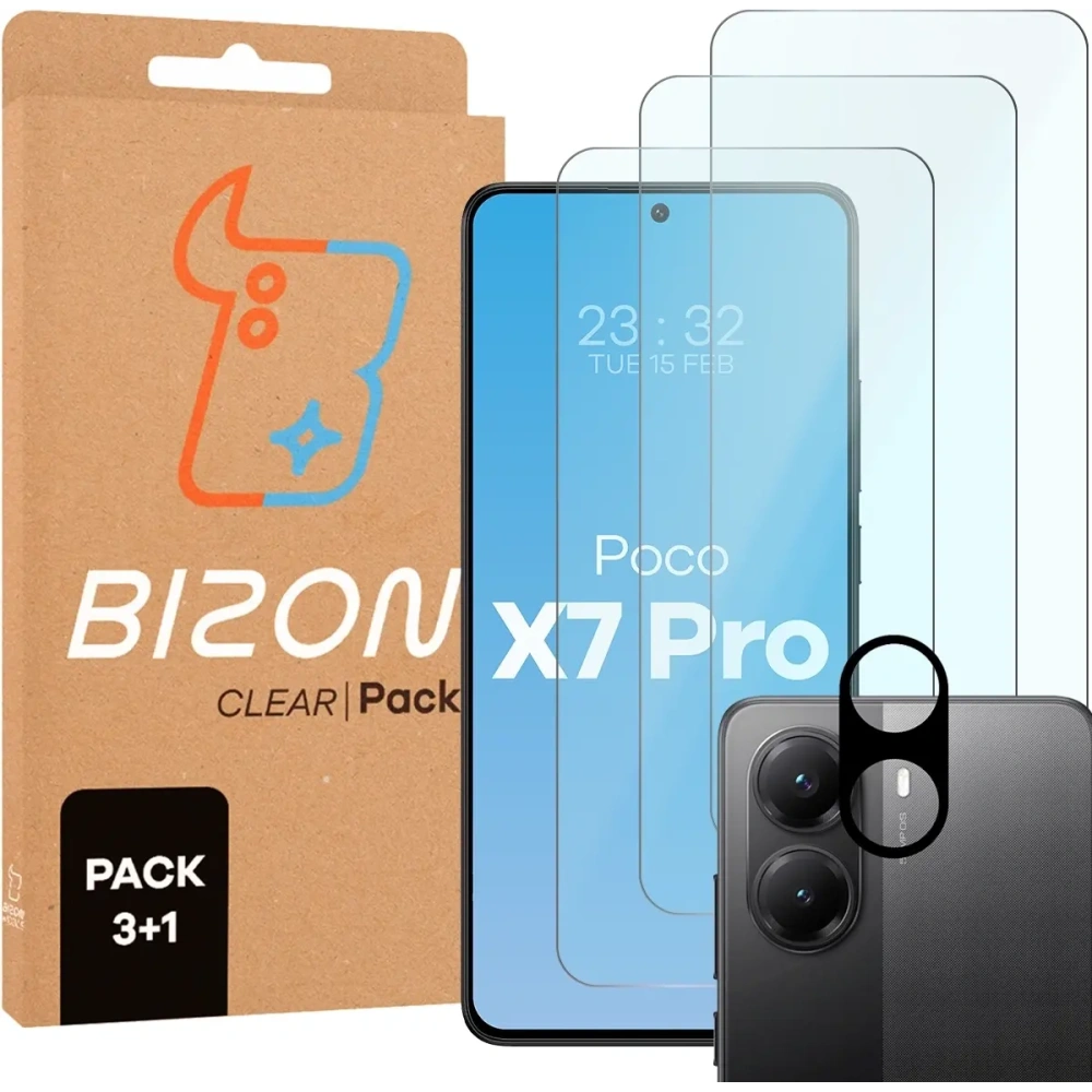 Hurtownia GSM - Bizon Glas Klar 2 Pack 3x gehärtetes Glas + 1x Linsenschutz für Xiaomi POCO X7 Pro - BIZ9450 - {ean13} - Hurt