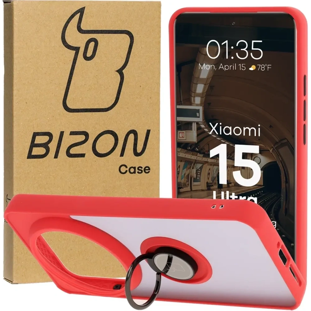 Hurtownia GSM - Husa Bizon Case Hybrid Ring Xiaomi 15 Ultra fumurie cu un cadru roșu - BIZ9465 - {ean13} - Hurt