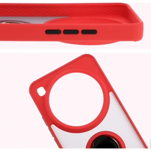 Etui z uchwytem na palec Bizon Case Hybrid Ring do Xiaomi 15 Ultra przydymione z czerwoną ramką