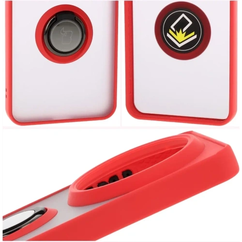 Etui z uchwytem na palec Bizon Case Hybrid Ring do Xiaomi 15 Ultra przydymione z czerwoną ramką