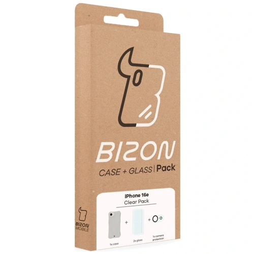 Etui + 2x szkło na ekran + 1x szkło na obiektyw Bizon Case Clear Pack do Apple iPhone 16e