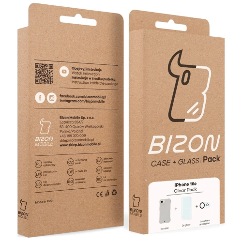 Etui + 2x szkło na ekran + 1x szkło na obiektyw Bizon Case Clear Pack do Apple iPhone 16e