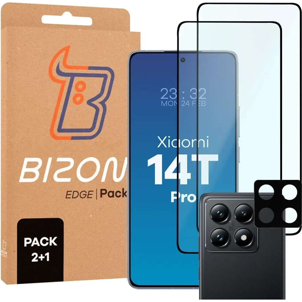 Hurtownia GSM - Bizon Edge 2 Pack 2x tvrzené sklo + 1x ochrana objektivu Xiaomi 14T Pro - BIZ9477 - {ean13} - Hurt