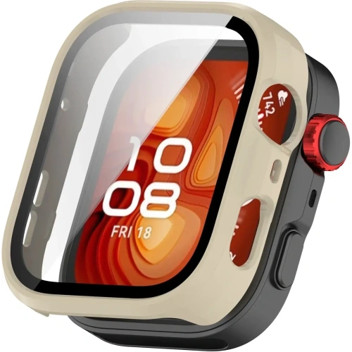 Etui ze szkłem do zegarka Bizon Case+Glass Watch do Huawei Watch Fit 4 Pro beżowe