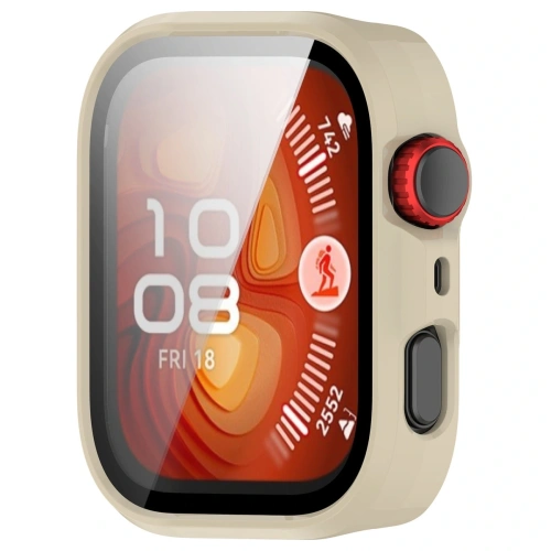 Etui ze szkłem do zegarka Bizon Case+Glass Watch do Huawei Watch Fit 4 Pro beżowe