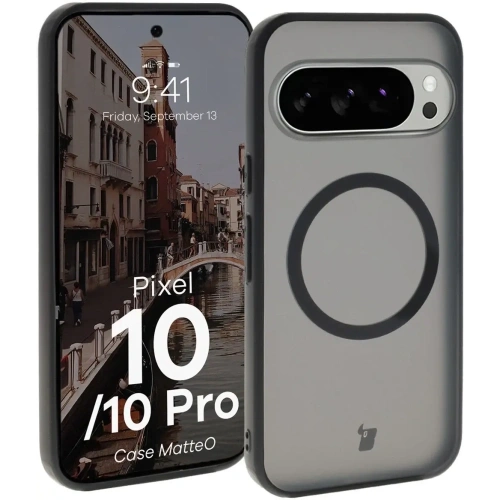 Etui z pierścieniem magnetycznym Bizon Case MatteO do Pixel 10 / 10 Pro przydymione-czarne
