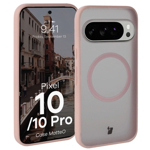 Etui z pierścieniem magnetycznym Bizon Case MatteO do Pixel 10 / 10 Pro przydymione-różowe