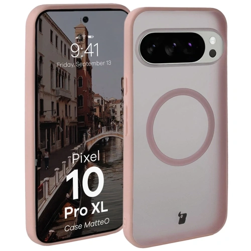 Etui z pierścieniem magnetycznym Bizon Case MatteO do Pixel 10 Pro XL przydymione-różowe
