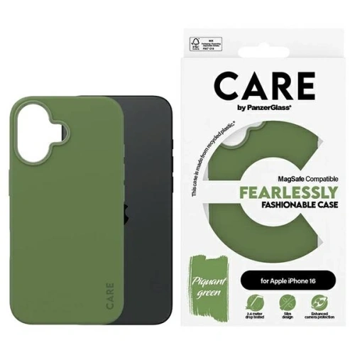 Etui CARE by PanzerGlass Fashion MagSafe do Apple iPhone 16 zielony
