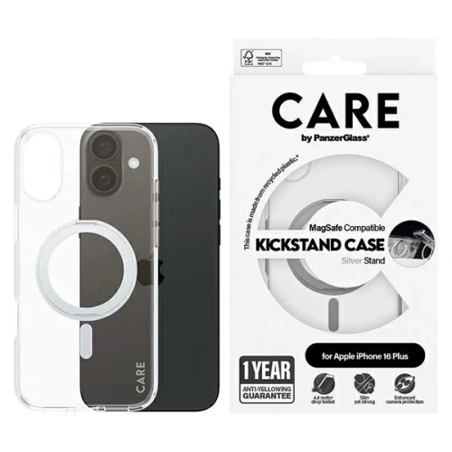 Etui CARE by PanzerGlass Feature Kickstand Case MagSafe do Apple iPhone 16 Plus srebrny