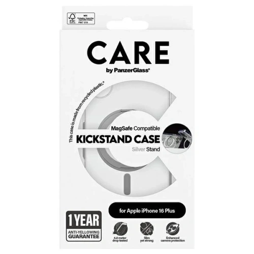 Etui CARE by PanzerGlass Feature Kickstand Case MagSafe do Apple iPhone 16 Plus srebrny