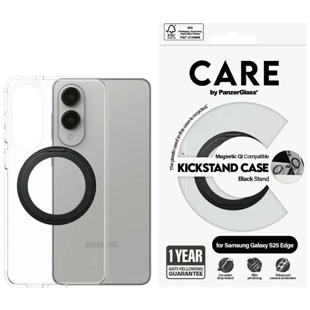 Hurtownia GSM - Etui CARE by PanzerGlass Feature Black Kickstand & QI do Samsung Galaxy S25 Edge przezroczysty - PZG992 - {ean13} - Hurt