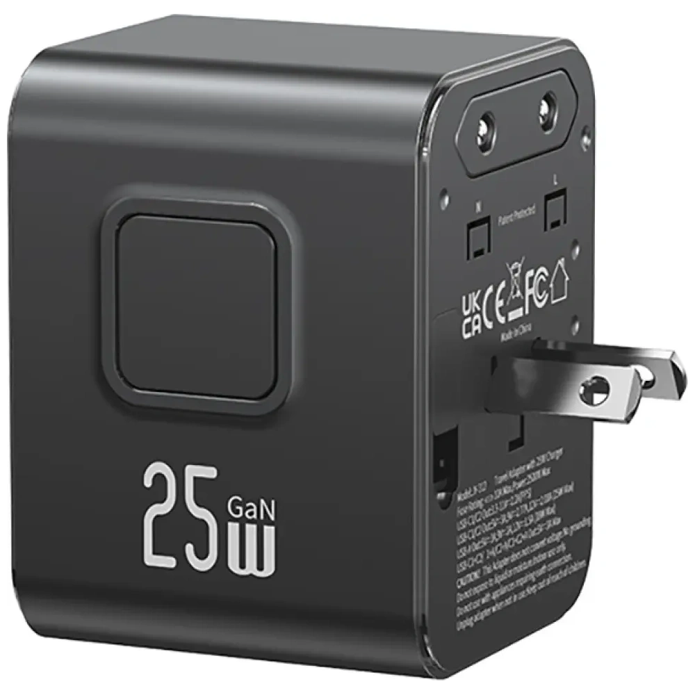 Hurtownia GSM - USAMS Cestovní adaptér CC309 2xUSB-C 25W 4v1 US/AU/EU/UK černý - USA1288 - {ean13} - Hurt