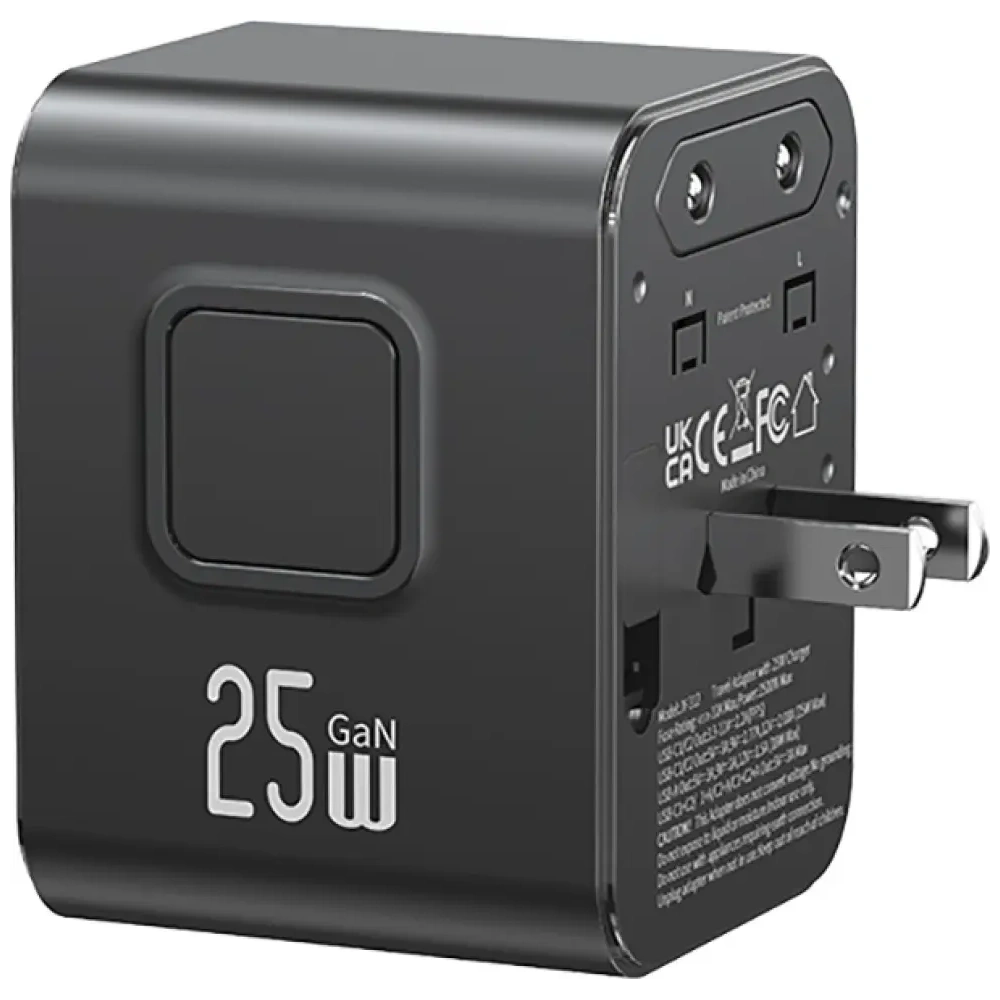 Hurtownia GSM - USAMS Cestovní adaptér CC309 2xUSB-C 25W 4v1 US/AU/EU/UK černý - USA1288 - {ean13} - Hurt