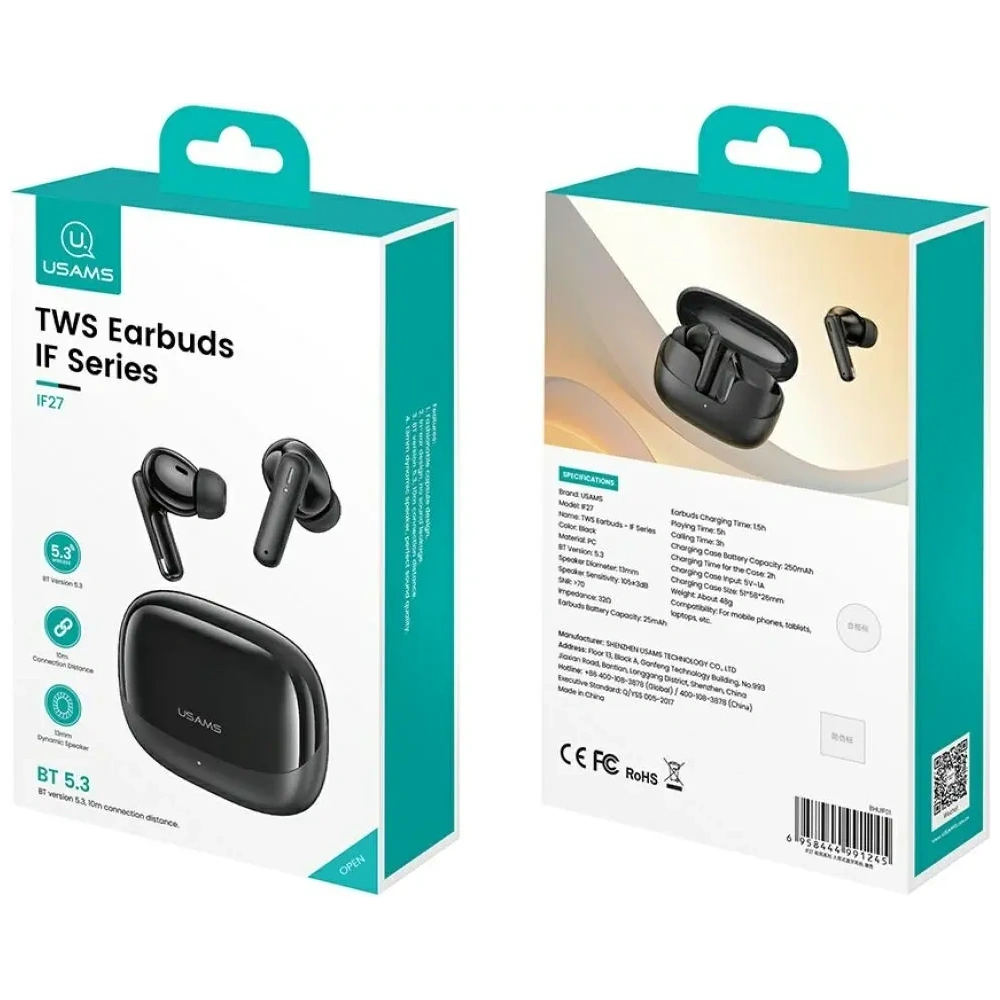 Hurtownia GSM - Bezprzewodowe słuchawki dokanałowe USAMS IF27 Bluetooth 5.3 TWS czarny - USA1289 - {ean13} - Hurt