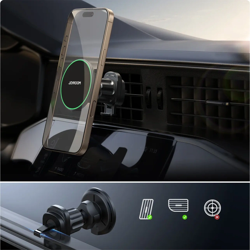 Hurtownia GSM - Joyroom JR-ZS412 Qi2 15W Schwarze Auto Lüftungshalterung mit kabellosem Ladegerät - JYR1252 - {ean13} - Hurt