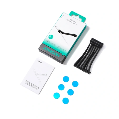 Opaska na kable Joyroom JR-ZS422 silikonowa z magnesem czarna [6 PACK]