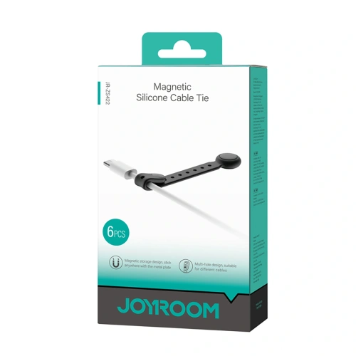 Opaska na kable Joyroom JR-ZS422 silikonowa z magnesem czarna [6 PACK]