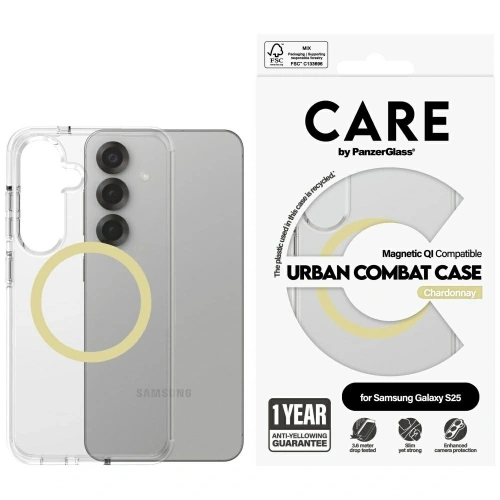 Etui CARE by PanzerGlass Flagship Urban Combat Chardonnay QI do Samsung Galaxy S25 przezroczysty