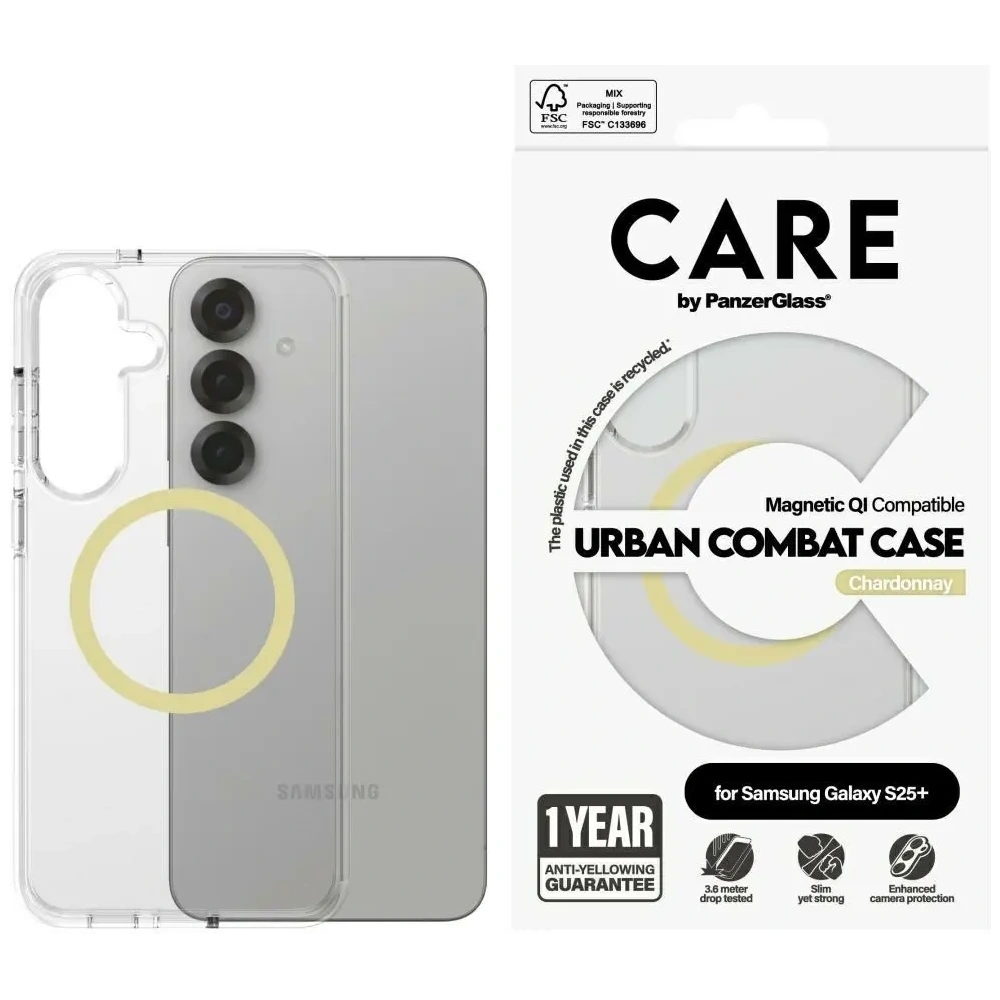 Hurtownia GSM - CARE od PanzerGlass Flagship Urban Combat Chardonnay QI pro Samsung Galaxy S25+ Plus čirý - PZG1010 - {ean13} - Hurt