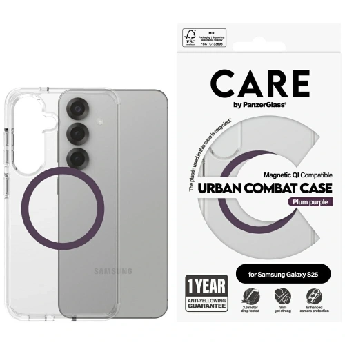 Etui CARE by PanzerGlass Flagship Urban Combat Purple QI do Samsung Galaxy S25 przezroczysty