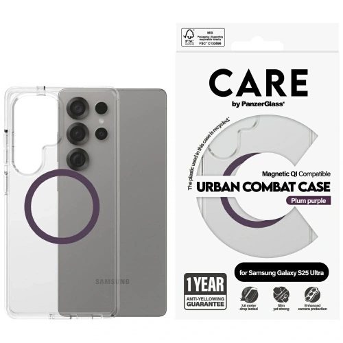 Etui CARE by PanzerGlass Flagship Urban Combat Purple QI do Samsung Galaxy S25 Ultra przezroczysty