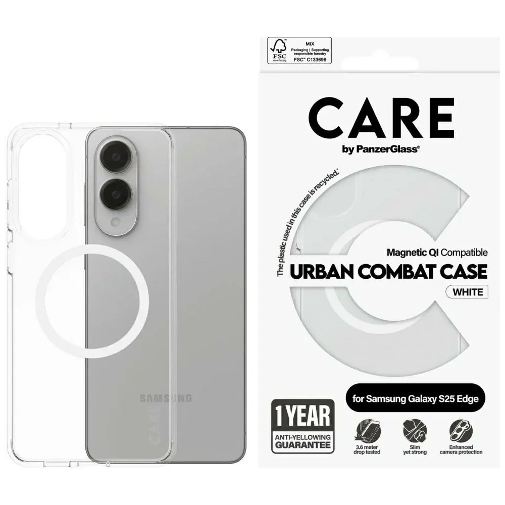 Hurtownia GSM - CARE von PanzerGlass Flagship Urban Combat Weiß QI Samsung Galaxy S25 Edge klar - PZG1017 - {ean13} - Hurt