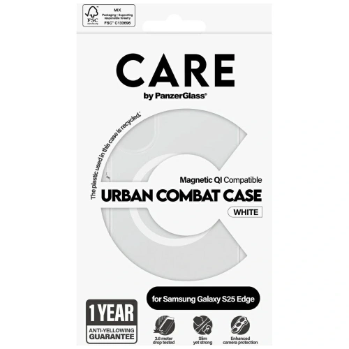 Etui CARE by PanzerGlass Flagship Urban Combat White QI do Samsung Galaxy S25 Edge przezroczysty