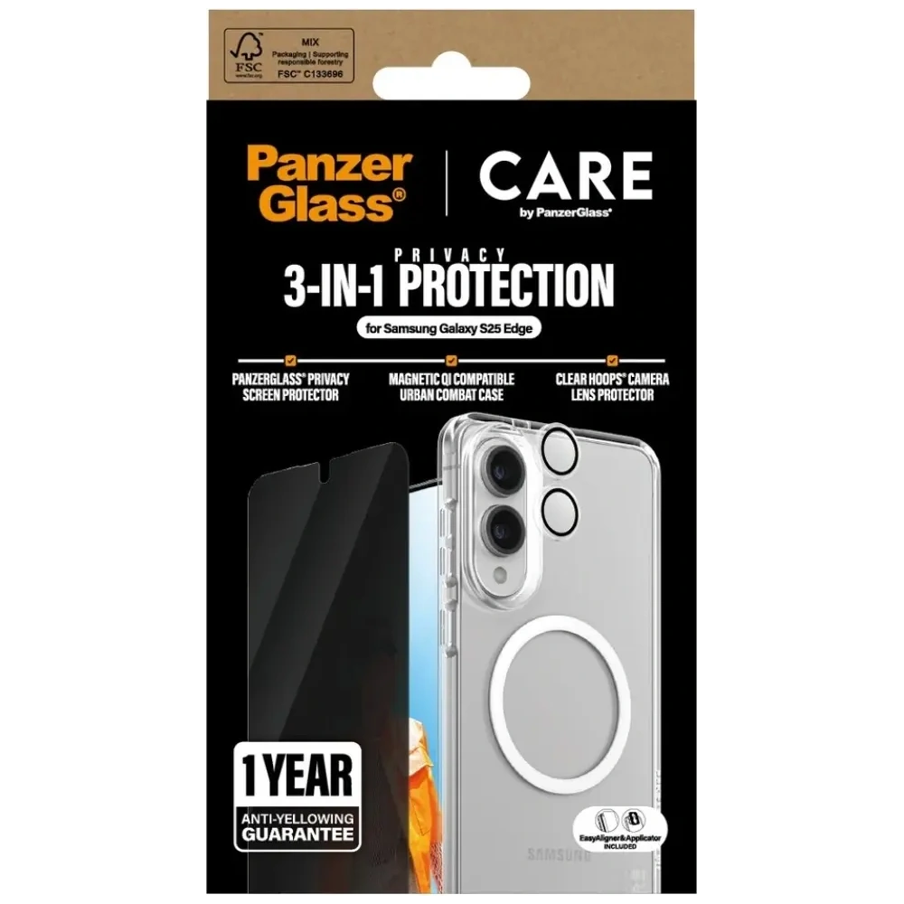 Hurtownia GSM - Schutzhülle 3in1 Set + Privacy-Glas für den Bildschirm + Glas für die Kamera CARE von PanzerGlass Flagship für Samsung Galaxy S25 Edge - PZG1034 - {ean13} - Hurt