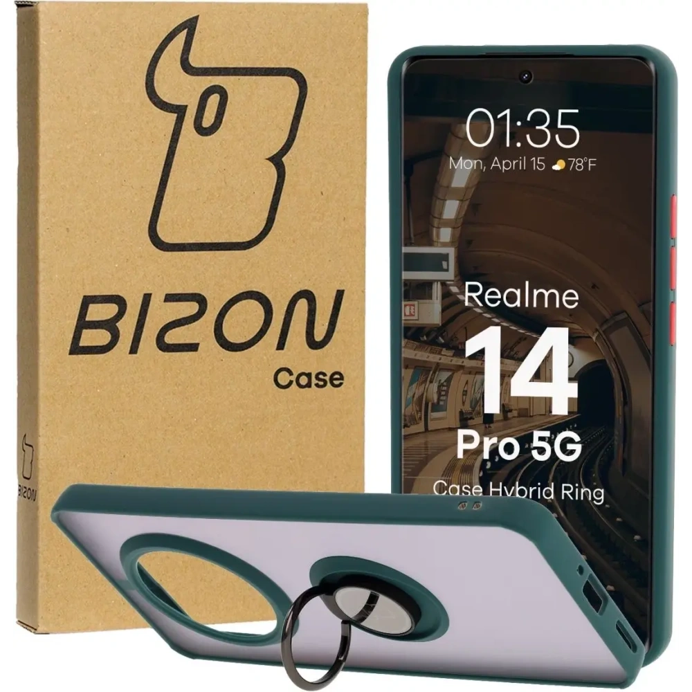 Hurtownia GSM - Bizon Case Hybrid Ring Realme 14 Pro 5G rauchig mit einem dunkelgrünen Rahmen - BIZ9550 - {ean13} - Hurt