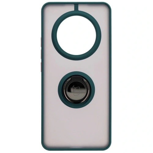 Etui z uchwytem na palec Bizon Case Hybrid Ring do Realme 14 Pro 5G przydymione z ciemnozieloną ramką