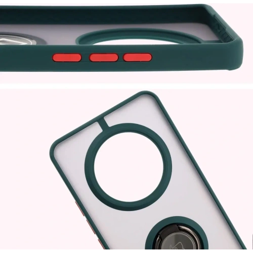 Etui z uchwytem na palec Bizon Case Hybrid Ring do Realme 14 Pro 5G przydymione z ciemnozieloną ramką