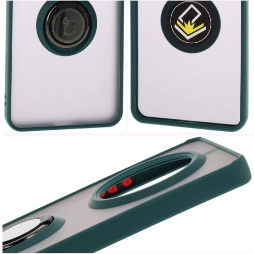 Etui z uchwytem na palec Bizon Case Hybrid Ring do Realme 14 Pro 5G przydymione z ciemnozieloną ramką