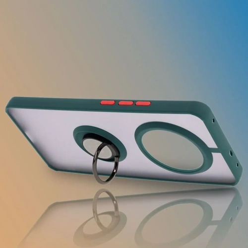 Etui z uchwytem na palec Bizon Case Hybrid Ring do Realme 14 Pro 5G przydymione z ciemnozieloną ramką