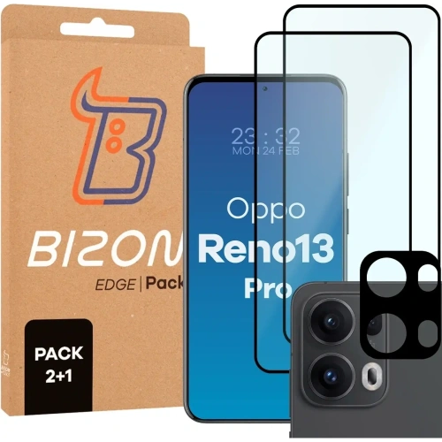 2x szkło hartowane + 1x na aparat Bizon Edge 3D Pack do Oppo Reno13 Pro