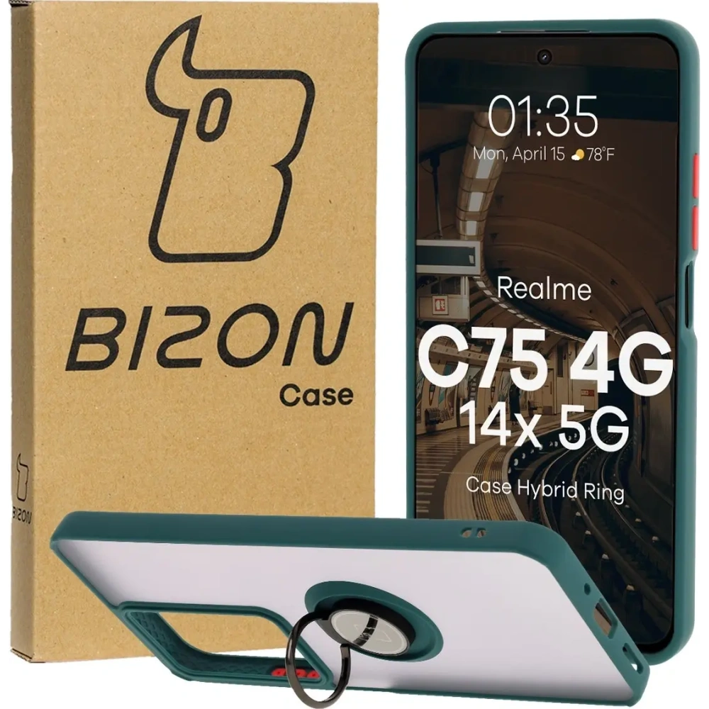 Hurtownia GSM - Bizon Case Hybrid Ring Realme C75 4G / 14x 5G rauchig mit einem dunkelgrünen Rahmen - BIZ9570 - {ean13} - Hurt