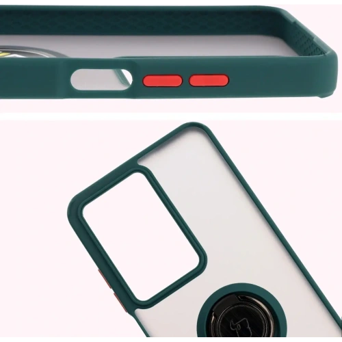 Etui z uchwytem na palec Bizon Case Hybrid Ring do Realme C75 4G / 14x 5G przydymione z ciemnozieloną ramką