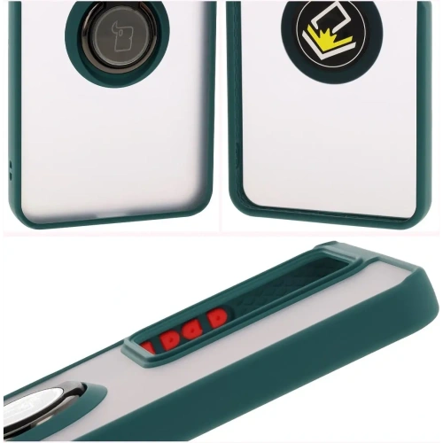 Etui z uchwytem na palec Bizon Case Hybrid Ring do Realme C75 4G / 14x 5G przydymione z ciemnozieloną ramką