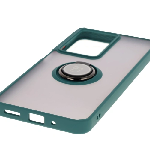 Etui z uchwytem na palec Bizon Case Hybrid Ring do Realme C75 4G / 14x 5G przydymione z ciemnozieloną ramką