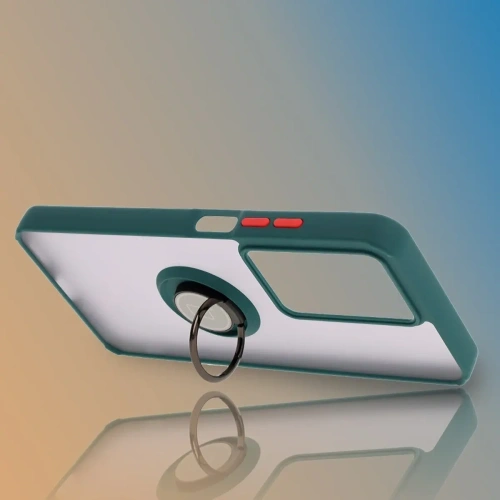Etui z uchwytem na palec Bizon Case Hybrid Ring do Realme C75 4G / 14x 5G przydymione z ciemnozieloną ramką