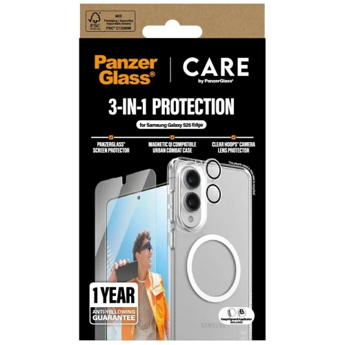Zestaw ochronny 3w1 etui + szkło prywatyzujące na ekran + szkło na aparat CARE by PanzerGlass Flagship do Samsung Samsung Galaxy S25 Edge
